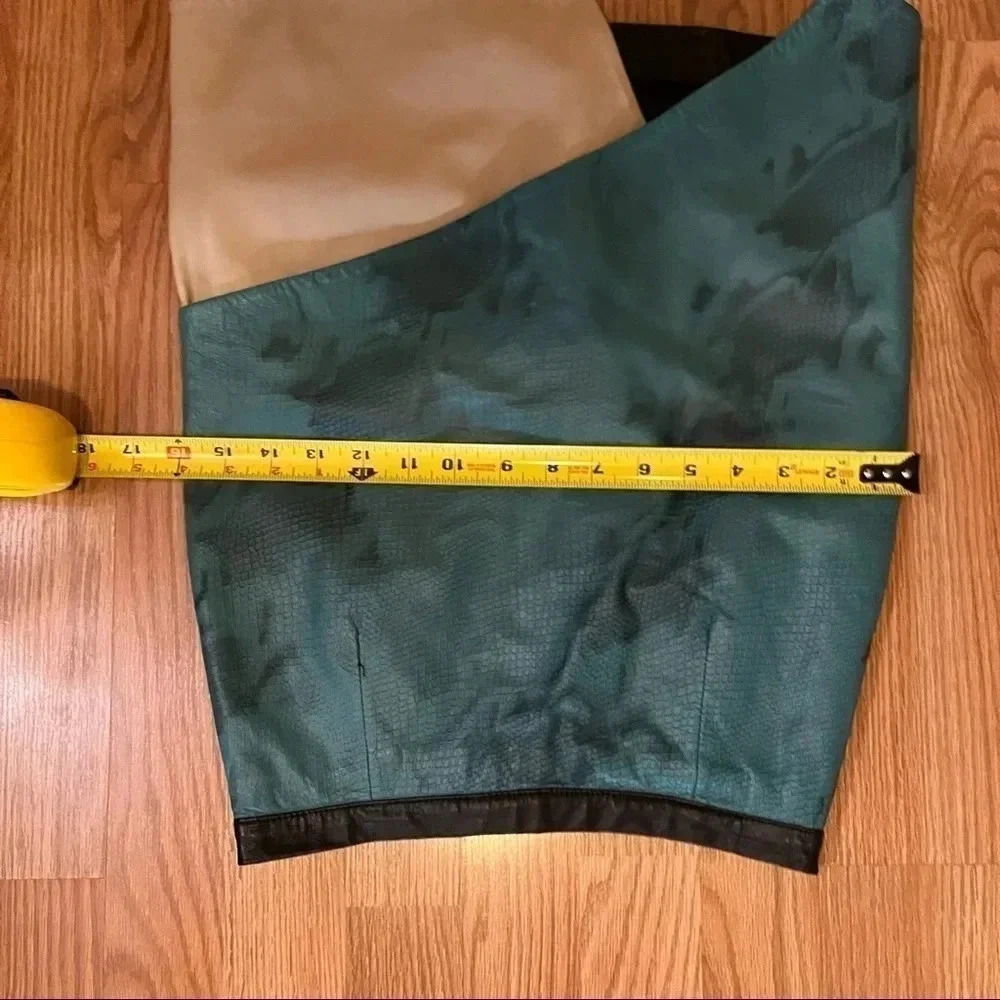 Topshop NWT Teal Green Blue Snakeskin Leather Wrap Pencil Skirt Women's Sz US 2 - Picture 7 of 8